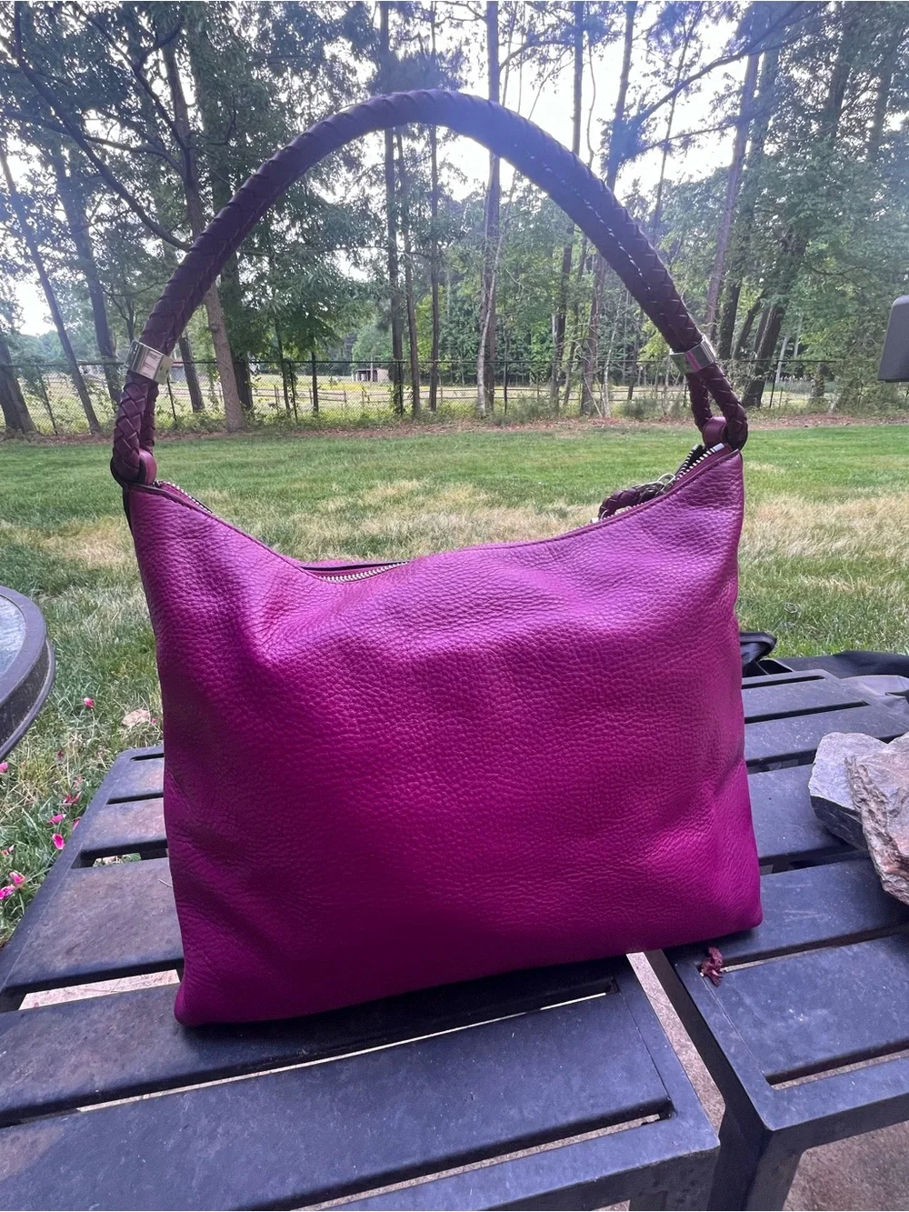 Michael Kors Fuchsia Pebbled Leather Hobo with Braided Strap